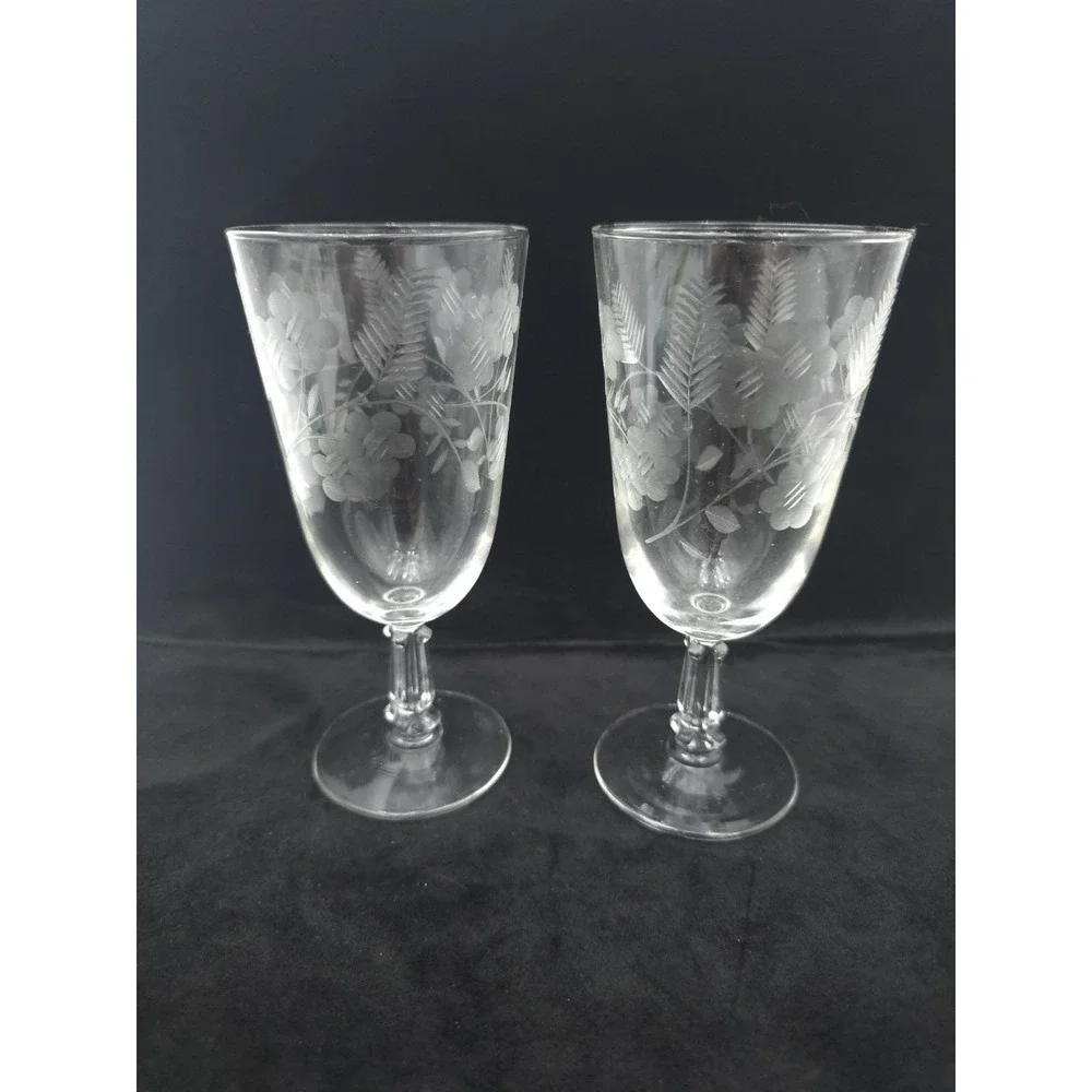 Pair Libbey Garland Juice Glasses Goblets Etched clear Iced Tea 6